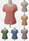 Wholesale Women's Casual Short Sleeve Appliques Blouse - Liuhuamall