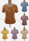 Wholesale Women's Casual Crew Neck Short Sleeve Appliques Blouse - Liuhuamall