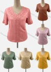 Wholesale Women's Casual Crew Neck Short Sleeve Appliques Blouse - Liuhuamall