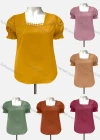 Wholesale Women's Casual Square Neck Short Sleeve Appliques Blouse - Liuhuamall