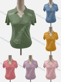 Wholesale Women's Casual Lapel Short Sleeve Embroidered Blouse, LIUHUA CLOTHING WHOLESALE