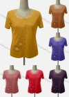 Wholesale Women's Casual Notched Neck Short Sleeve Rhinestone Blouse - Liuhuamall