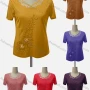 Wholesale Women's Casual Notched Neck Short Sleeve Rhinestone Blouse preview