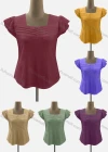 Wholesale Women's Casual Square Neck Ruffle Sleeve Ruched Beaded Blouse - Liuhuamall