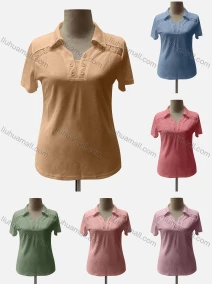 Wholesale Women's Casual Lapel Short Sleeve Button Decor Blouse, LIUHUA CLOTHING WHOLESALE