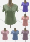 Wholesale Women's Casual Notched Neck Short Sleeve Appliques Blouse - Liuhuamall