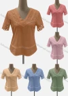 Wholesale Women's Casual V Neck Short Sleeve Hollow Out Blouse - Liuhuamall