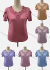 Wholesale Women's Casual Ruffle Neck Petal Sleeve Beaded Blouse - Liuhuamall