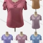Wholesale Women's Casual Ruffle Neck Petal Sleeve Beaded Blouse preview