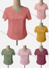 Wholesale Women's Casual V Neck Short Sleeve Appliques Beaded Blouse - Liuhuamall