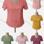 Wholesale Women's Casual V Neck Short Sleeve Appliques Beaded Blouse preview