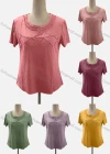 Wholesale Women's Casual Crew Neck Short Sleeve Criss Cross Beaded Blouse - Liuhuamall