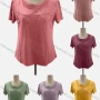 Wholesale Women's Casual Crew Neck Short Sleeve Criss Cross Beaded Blouse preview