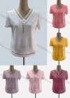 Wholesale Women's Casual Crew Neck Short Sleeve Decro Blouse - Liuhuamall