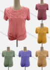 Wholesale Women's Casual Crew Neck Short Sleeve Lace Beaded Twist Blouse - Liuhuamall