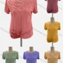 Wholesale Women's Casual Crew Neck Short Sleeve Lace Beaded Twist Blouse preview