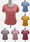 Wholesale Women's Casual Crew Neck Short Sleeve Beaded Blouse - Liuhuamall