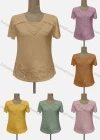 Wholesale Women's Casual Crew Neck Short Sleeve Appliques Ruffle Trim Beaded Blouse - Liuhuamall