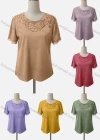 Wholesale Women's Casual Crew Neck Short Sleeve Appliques Hollow Out Blouse - Liuhuamall