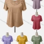 Wholesale Women's Casual Crew Neck Short Sleeve Appliques Hollow Out Blouse preview