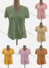 Wholesale Women's Casual V Neck Short Sleeve Appliques Blouse - Liuhuamall