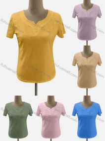 Wholesale Women's Casual Notched Neck Short Sleeve Embroidered Blouse, LIUHUA CLOTHING WHOLESALE