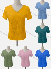 Wholesale Women's Casual V Neck Short Sleeve Embroidered Blouse, LIUHUA CLOTHING WHOLESALE