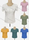 Wholesale Women's Casual Crew Neck Short Sleeve Embroidered Lace Blouse - Liuhuamall