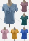 Wholesale Women's Casual V Neck Short Sleeve Lace Up Blouse - Liuhuamall