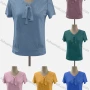 Wholesale Women's Casual V Neck Short Sleeve Lace Up Blouse preview
