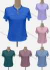 Wholesale Women's Casual Keyhole Neck Short Sleeve Lace Up Blouse - Liuhuamall