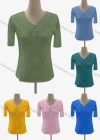 Wholesale Women's Casual V Neck Short Sleeve Lace Decro Blouse - Liuhuamall