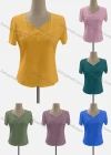 Wholesale Women's Casual V Neck Short Sleeve Lace Rhinestone Blouse - Liuhuamall