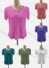 Wholesale Women's Casual Crew Neck Short Sleeve Beaded Blouse - Liuhuamall