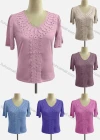Wholesale Women's Casual Scoop Neck Tiered Sleeve Appliques Blouse - Liuhuamall