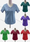 Wholesale Women's Casual Scoop Neck Short Sleeve Appliques Blouse - Liuhuamall