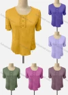 Wholesale Women's Casual Scoop Neck Short Sleeve Beaded Blouse - Liuhuamall