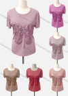 Wholesale Women's Casual Crew Neck Short Sleeve Beaded Embroidered Blouse - Liuhuamall