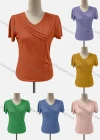 Wholesale Women's Casual V Neck Short Sleeve Beaded Blouse - Liuhuamall