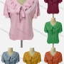Wholesale Women's Casual V Neck Short Sleeve Lace Up Ruffle Trim Blouse preview