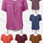 Wholesale Women's Casual Crew Neck Puff Sleeve Hollow Out Blouse preview