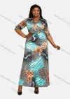 Wholesale Women's Casual Wrap V Neck Half Sleeve Allover Print Lace Up Maxi Dress - Liuhuamall