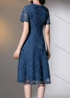 Wholesale Women's Elegant High Waist Square Neck Half Sleeve Allover Embroidery Knee Length Dress - Liuhuamall