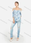 Wholesale Women's Leaf Prints Cold Shoulder Lace Trim Casual Blosue - Liuhuamall