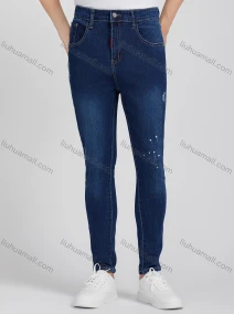 Wholesale Men's Fashion Casual Ink Splash Ripped Wash Jeans DN002#, LIUHUA CLOTHING WHOLESALE