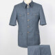 Men's Plain Button Down Multiple Pockets Short Sleeve Chines Tunic Suit & Pants 2-Piece Sets BV220303# Gray Blue Clothing Wholesale Market -LIUHUA