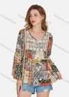 Wholesale Women's Casual Vintage Floral & Paisley Allover Print Long Sleeve Tassel Tie Blouse E3126# - Liuhuamall