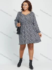 Wholesale Women's Casual Sweetheart Collar Allover Print High Waist Short Dress, LIUHUA CLOTHING WHOLESALE