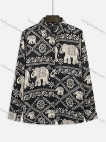 Wholesale Women's Casual Folkloric Print Button Down Long Sleeve Shirt, LIUHUA CLOTHING WHOLESALE