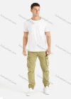 Wholesale Men's Casual Flap Pocket Zip Decor Plain Cargo Pant With Buckle Belt 9391# - Liuhuamall